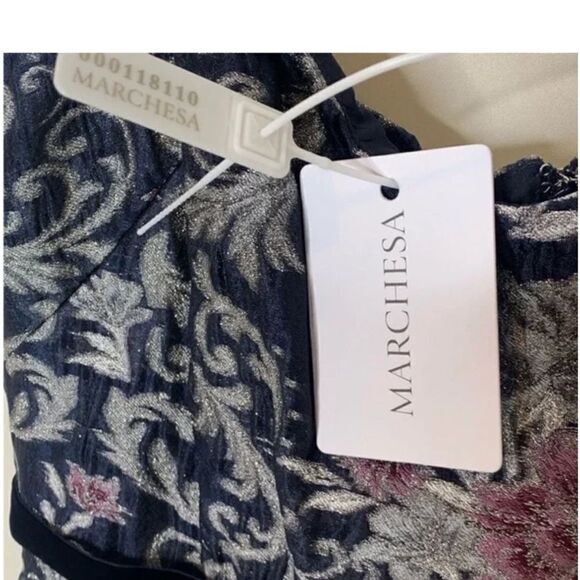 Marchesa Black Metallic Floral Fit and Flare Cocktail Midi Dress | 10 - Picture 10 of 11